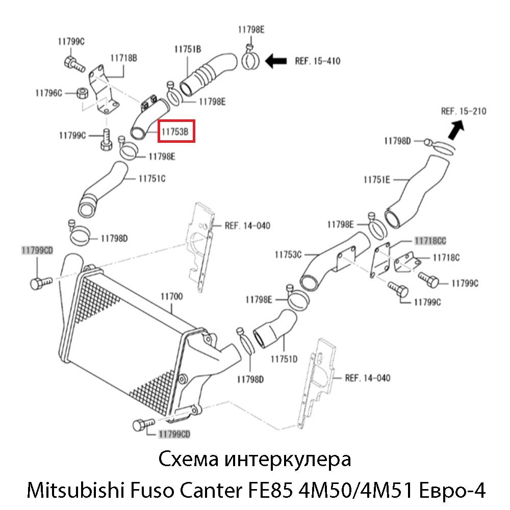 Патрубок № 2 интеркулера подачи воздуха от турбины Mitsubishi Fuso Canter FE85 4M50/4M51 Евро-4 | Оригинал